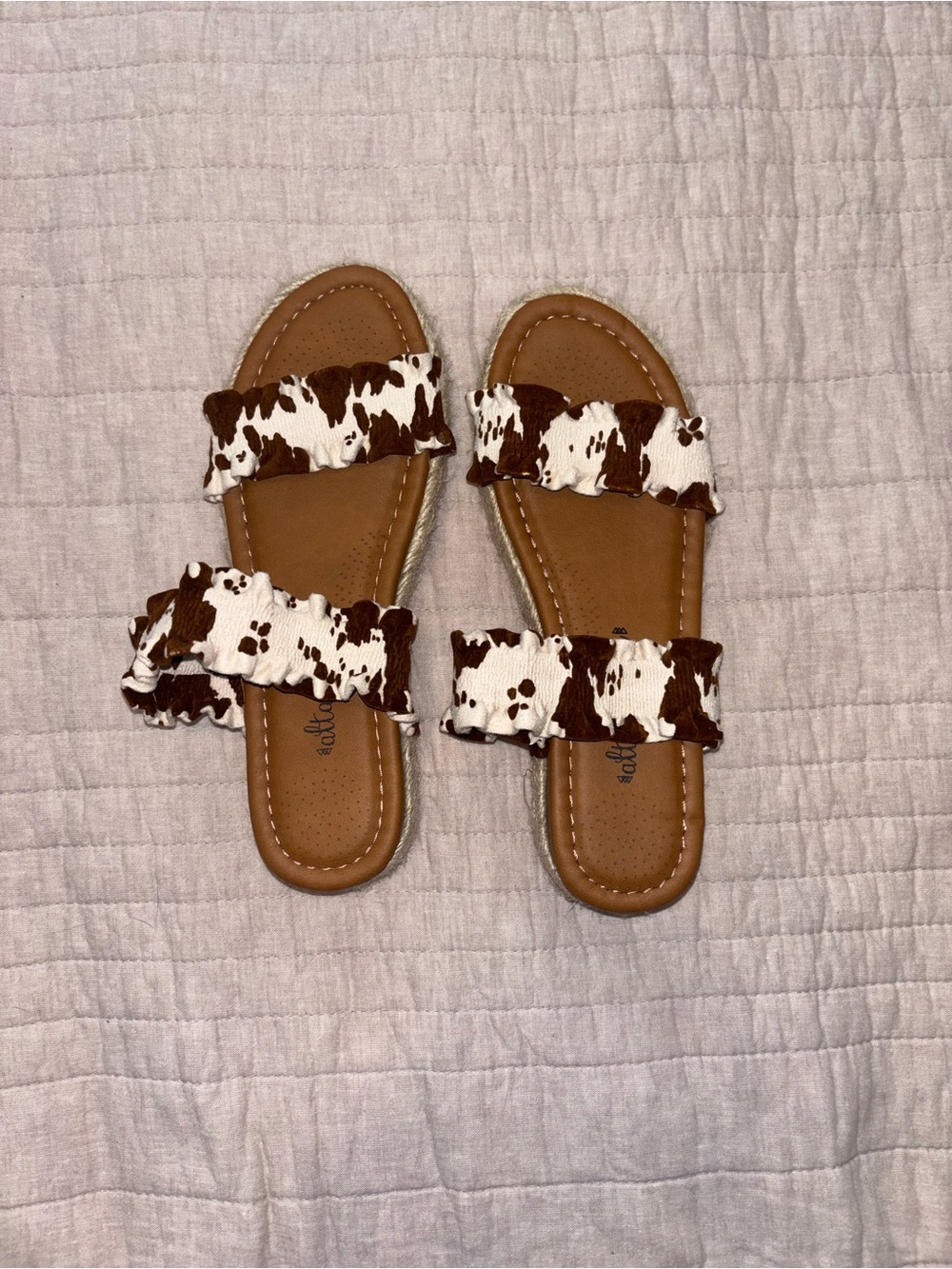 Altar'd State Brown and White Cowprint Double-Strap Slide Sandals
